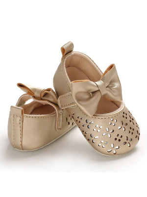 Baby Girl Pierced Big Bow Gold Shoes