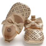 Baby Girl Pierced Big Bow Gold Shoes
