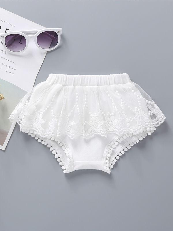 3-Piece Baby Girl Print Off Shoulder Top & White Lace Shorts Headband Set