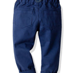4-Piece Gentleman Style Blue Shirt with Bow Tie & Blue Suspender Trousers Set
