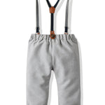 4-piece British Style Toddler Boy Striped Shirt Long Sleeve with Bow Tie & Suspender Casual Pants Set