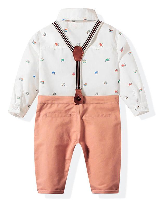 4-Piece Baby Boy Car Shirt with Bow Tie & Suspender Pants