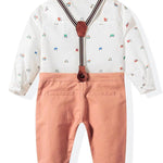 4-Piece Baby Boy Car Shirt with Bow Tie & Suspender Pants