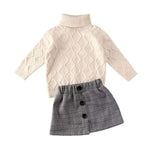Toddler Girl Turtleneck Sweater And Button Plaid Skirt Outfit Set