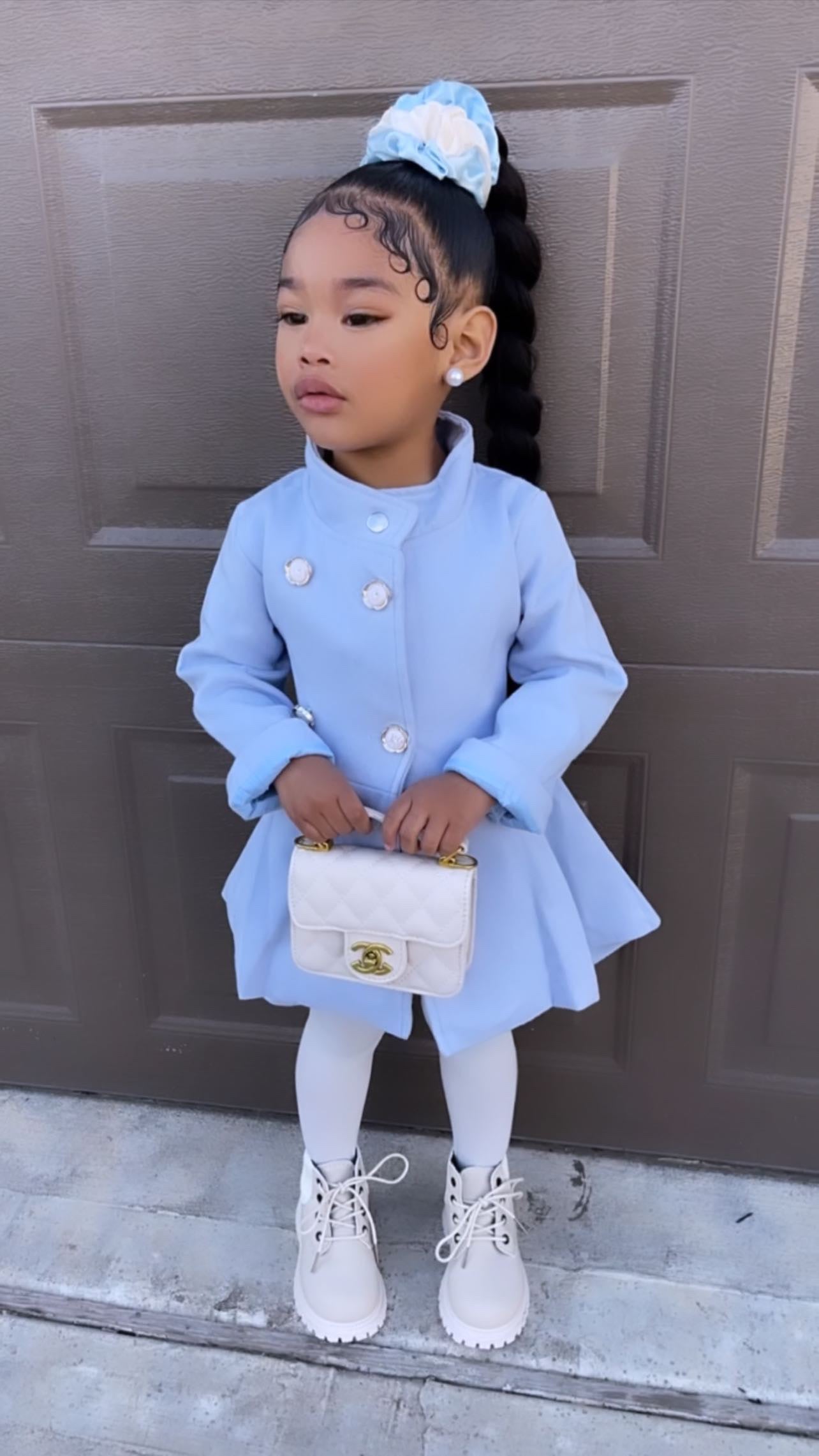 Blue Stand-Up Collar Dress