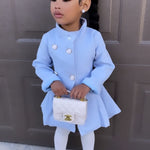 Blue Stand-Up Collar Dress