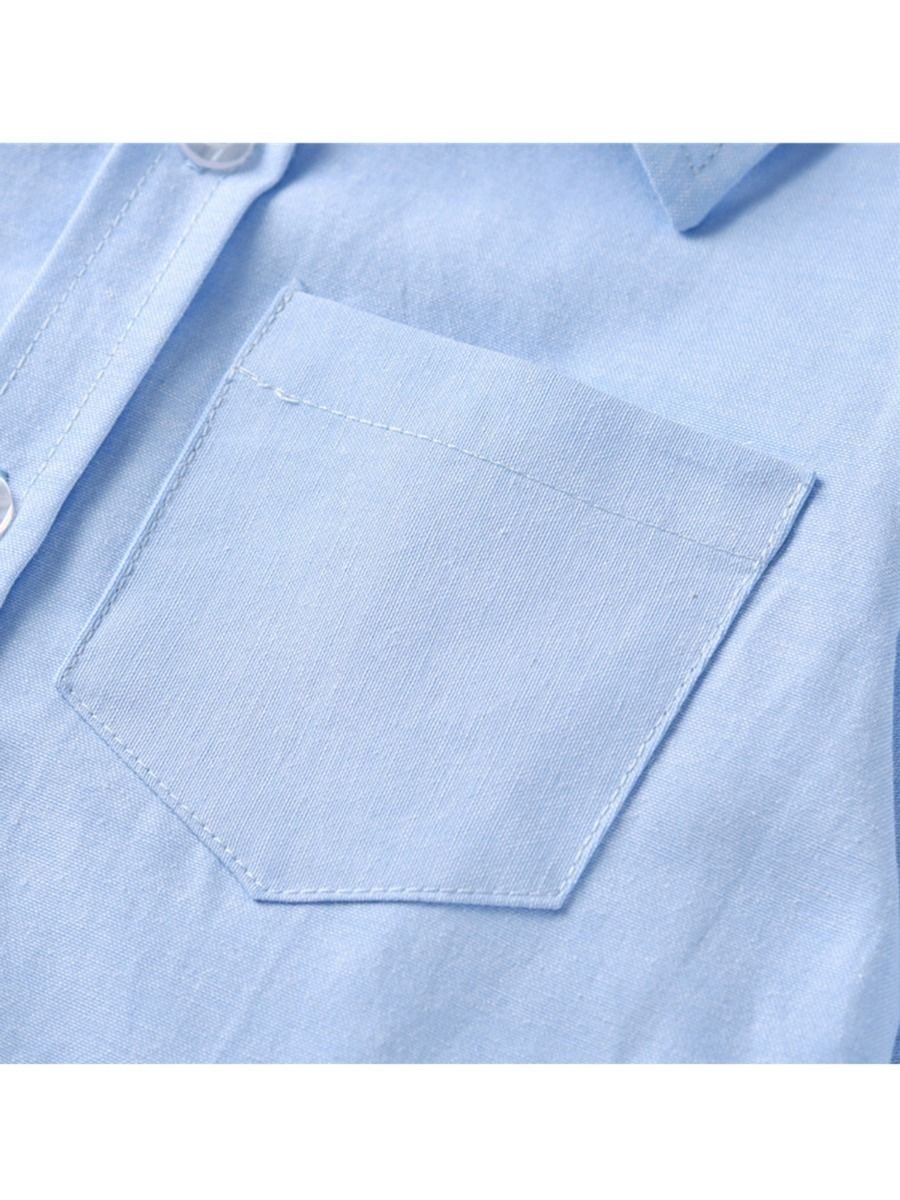 4-Piece Gentleman Style Blue Shirt with Bow Tie & Blue Suspender Trousers Set