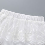 3-Piece Baby Girl Print Off Shoulder Top & White Lace Shorts Headband Set