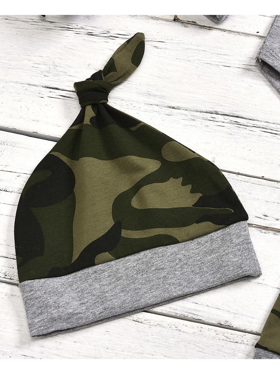 3-Piece Baby Boy Little Man Grey Onesie & Camo Pants & Hat Set