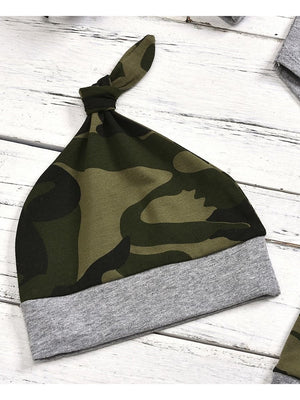 3-Piece Baby Boy Little Man Grey Onesie & Camo Pants & Hat Set