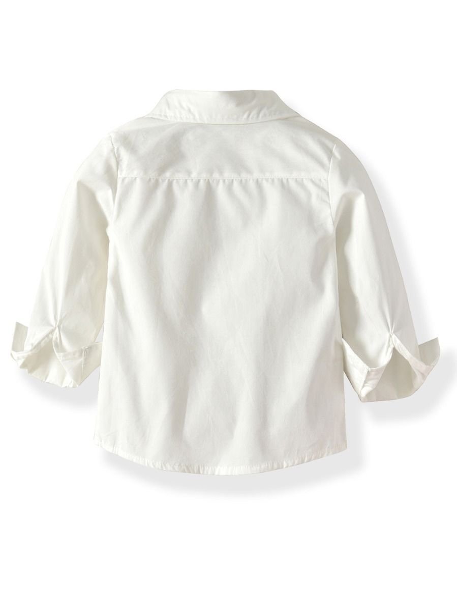 4-Piece British Style Little Boy  White Long Sleeve Shirt With Bowtie Vest & Khaki Pants Set
