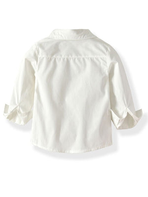 4-Piece British Style Little Boy  White Long Sleeve Shirt With Bowtie Vest & Khaki Pants Set