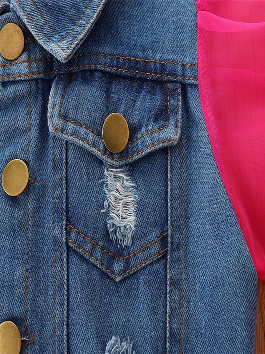 Kendall puff sleeve denim jacket pink