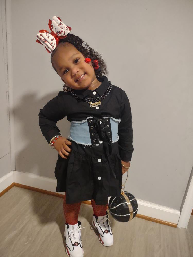 2-Piece Little Girl Denim Corset Lace Up Top with Shirt Dress 4-5Years 2-Piece Little Girl Denim Corset Lace Up Top with Shirt Dress 4-5Years