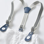 4-Piece British Style Baby Color Blocking Bodysuit Matching Bow Tie & White Suspender Shorts Set