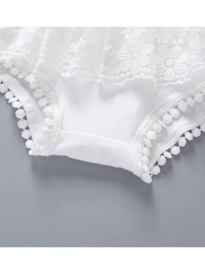 3-Piece Baby Girl Print Off Shoulder Top & White Lace Shorts Headband Set