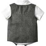 4-Piece British Style Little Boy  White Long Sleeve Shirt With Bowtie Vest & Khaki Pants Set