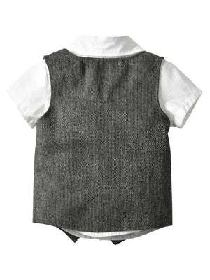 4-Piece British Style Little Boy  White Long Sleeve Shirt With Bowtie Vest & Khaki Pants Set