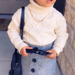 Toddler Girl Turtleneck Sweater And Button Plaid Skirt Outfit Set