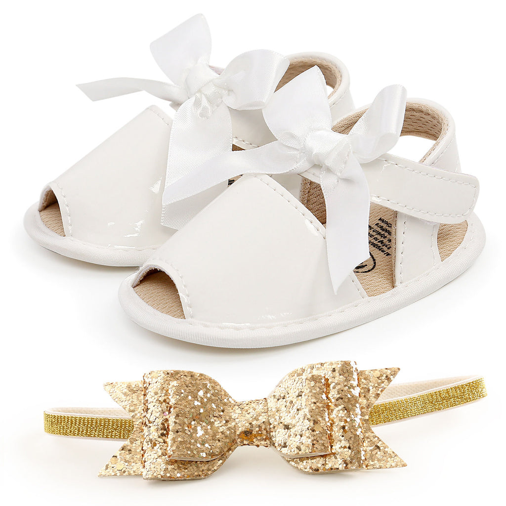 Baby Girl Sequins Headband and Bow Sandals Set