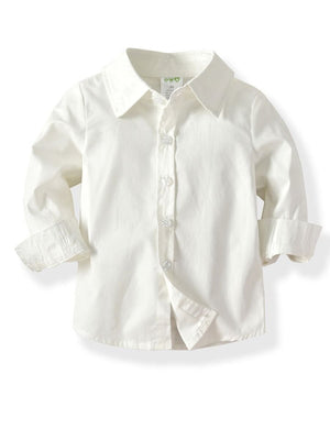 4-Piece British Style Little Boy  White Long Sleeve Shirt With Bowtie Vest & Khaki Pants Set