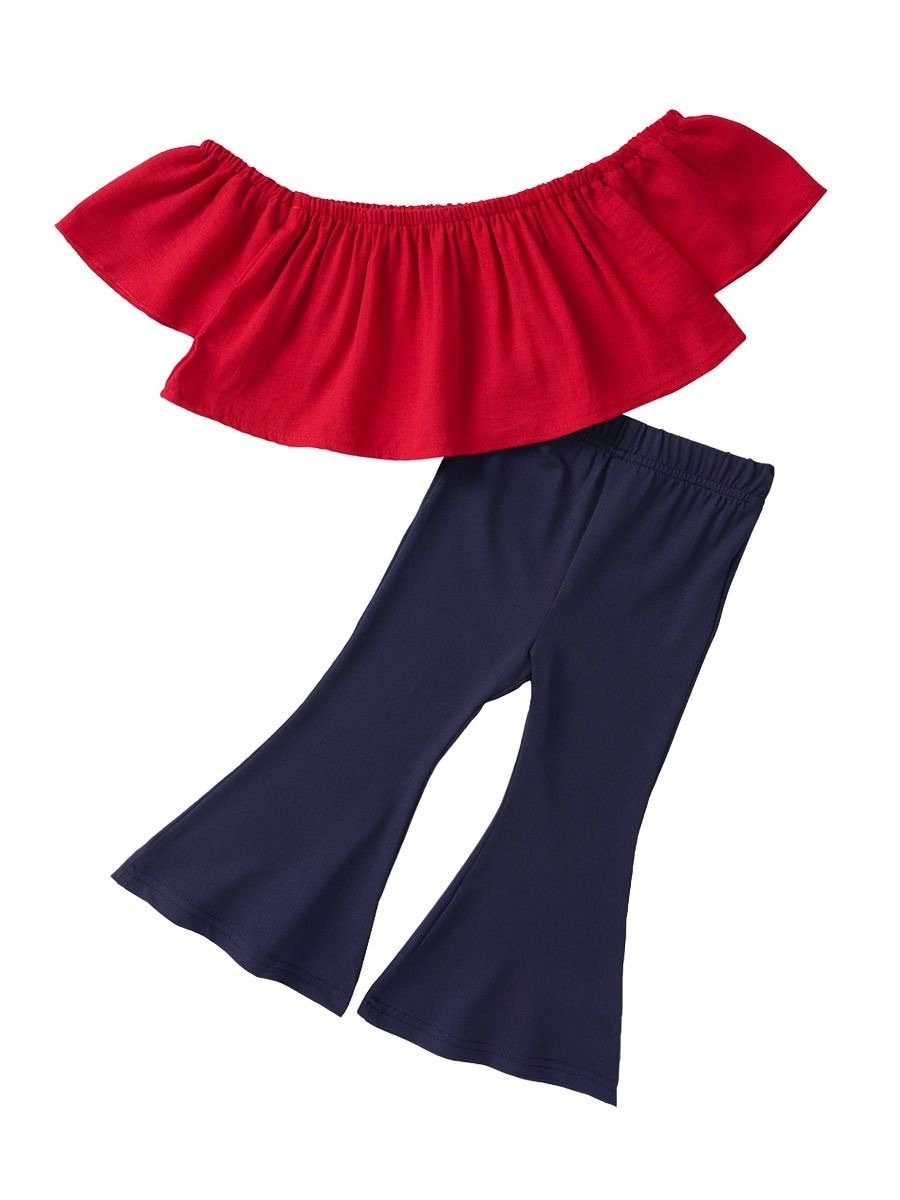 2-Piece Little Girl Off-Shoulder Top & Bell-bottomed Pants