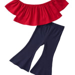 2-Piece Little Girl Off-Shoulder Top & Bell-bottomed Pants