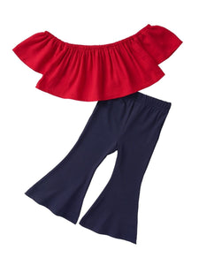 2-Piece Little Girl Off-Shoulder Top & Bell-bottomed Pants