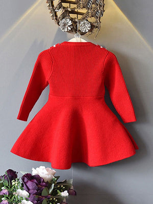 Toddler Girl Versatile Tie Red Sweater Dress