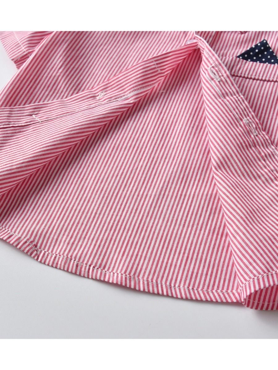 4-Piece Toddler Boy Stripe Shirt with Bow Tie & Suspender Shorts Set