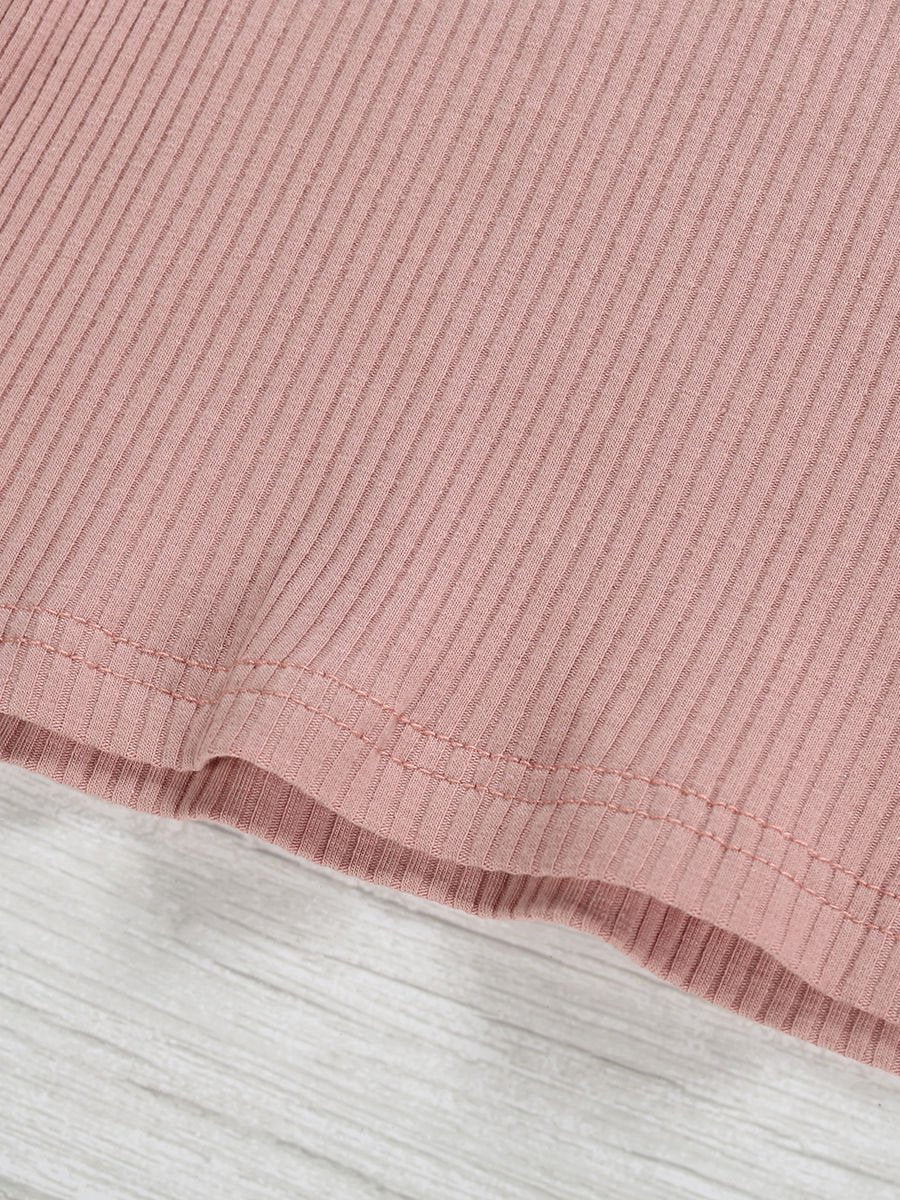 2-Piece Little Girl Flutter Sleeve Ribbed Sleeve Top & Stripe Waist Pants