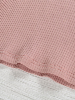 2-Piece Little Girl Flutter Sleeve Ribbed Sleeve Top & Stripe Waist Pants